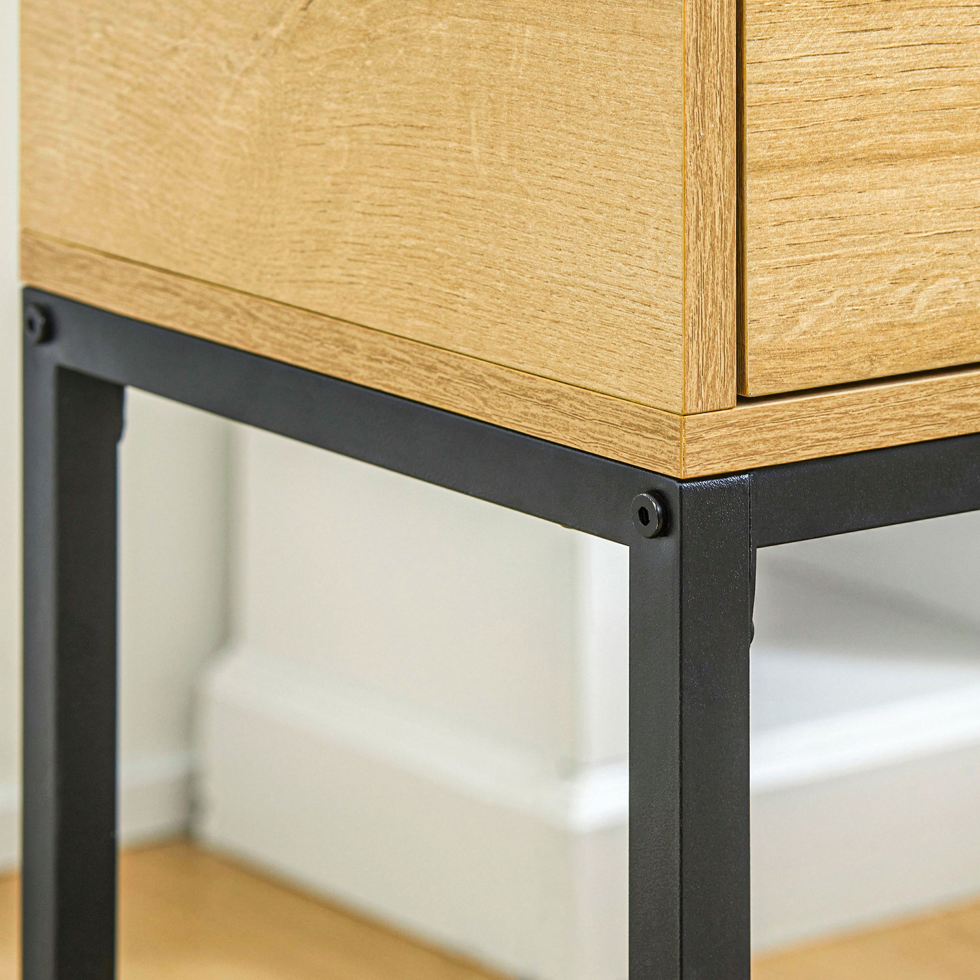 Sofa Side Table Modern End Table with Drawer and Steel Legs for Hallway Living Room Bedroom 40x30x76 cm Natural