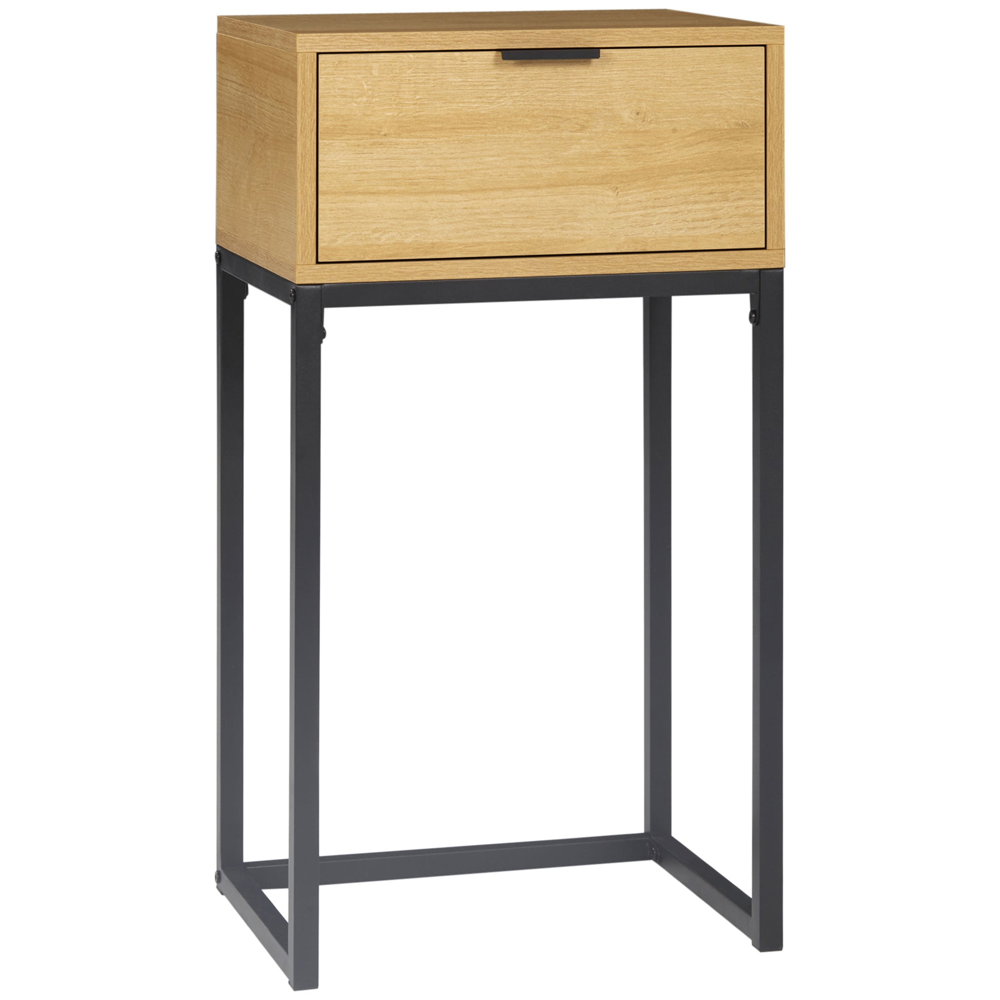 Sofa Side Table Modern End Table with Drawer and Steel Legs for Hallway Living Room Bedroom 40x30x76 cm Natural