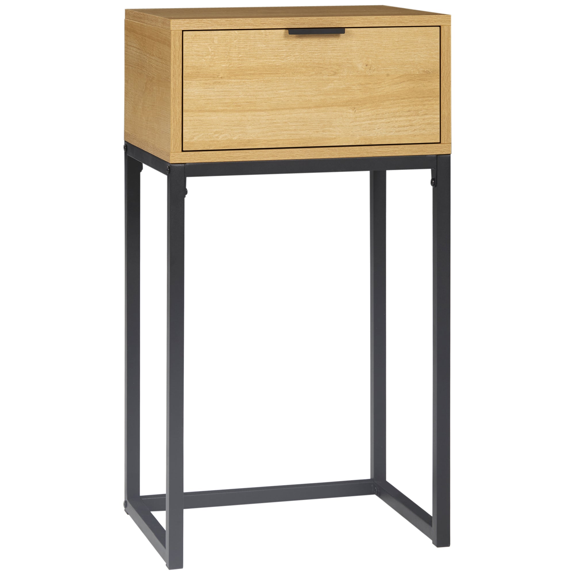 Sofa Side Table Modern End Table with Drawer and Steel Legs for Hallway Living Room Bedroom 40x30x76 cm Natural