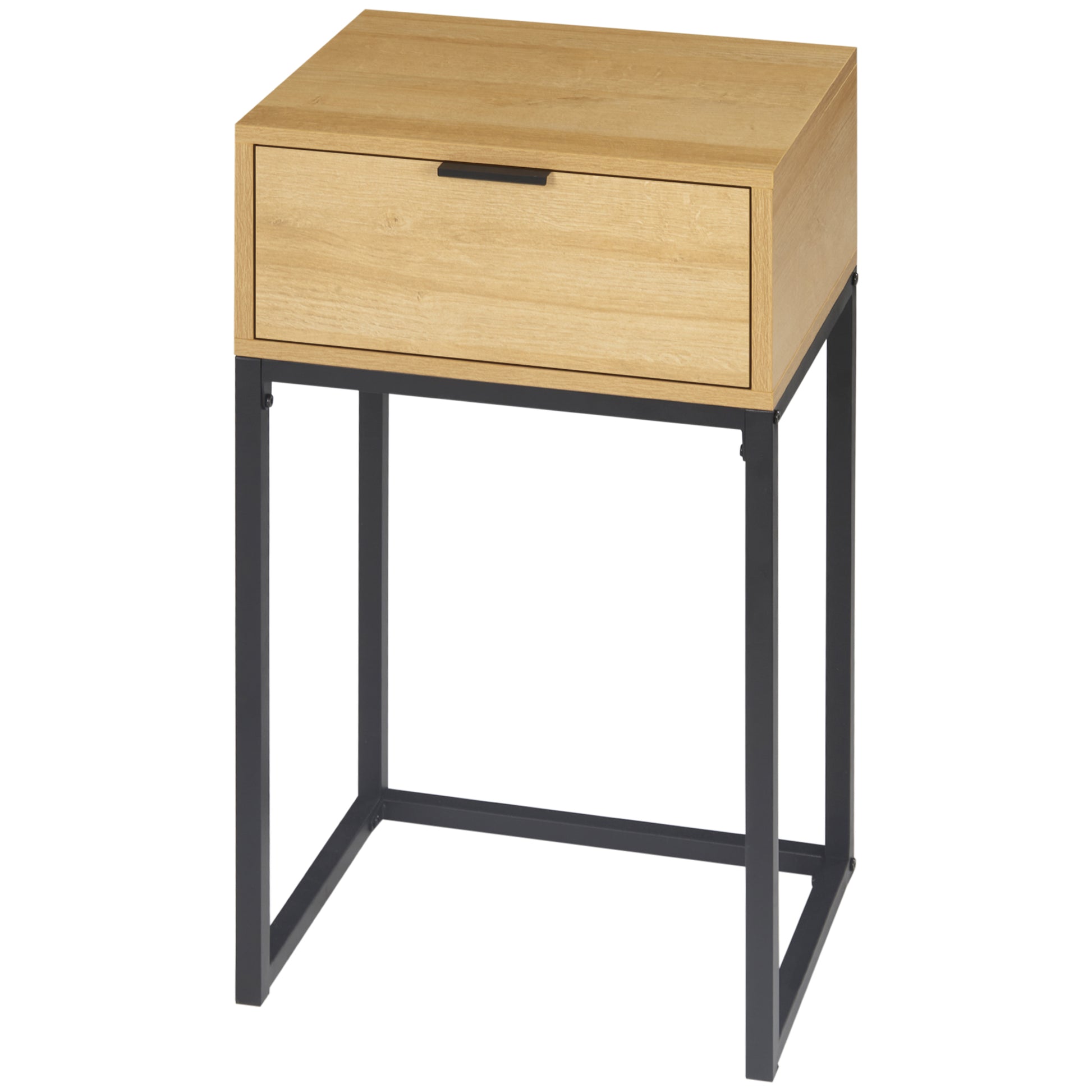 Sofa Side Table Modern End Table with Drawer and Steel Legs for Hallway Living Room Bedroom 40x30x76 cm Natural
