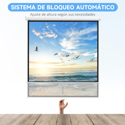 99-Inch Manual Projector Screen Portable Projection Screen 1:1 Format for Indoor and Outdoor Home Cinema Patio 178x178 cm White
