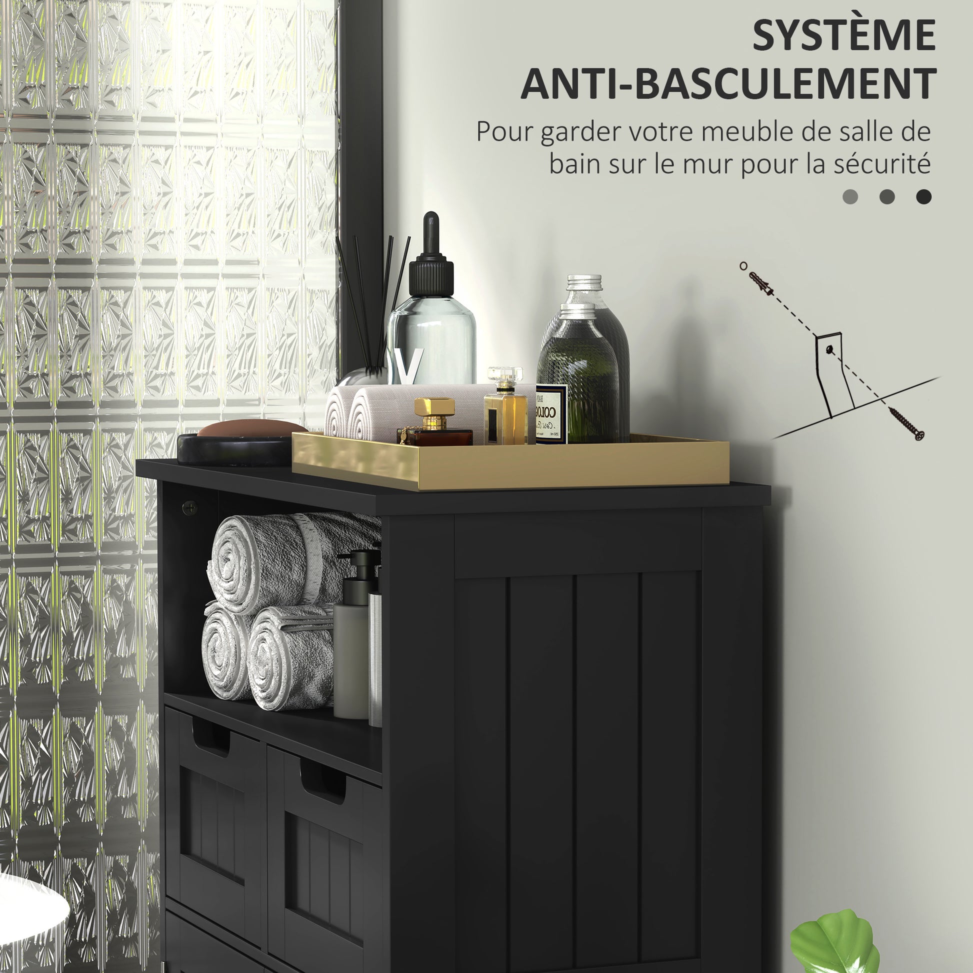 Bathroom Cabinet, Storage Cabinet with 2 Drawers, Niche, Wardrobe with Door, Adjustable Shelf, Bathroom Cabinet, Kitchen, Living Room, 60 x 30 x 109 cm, Black