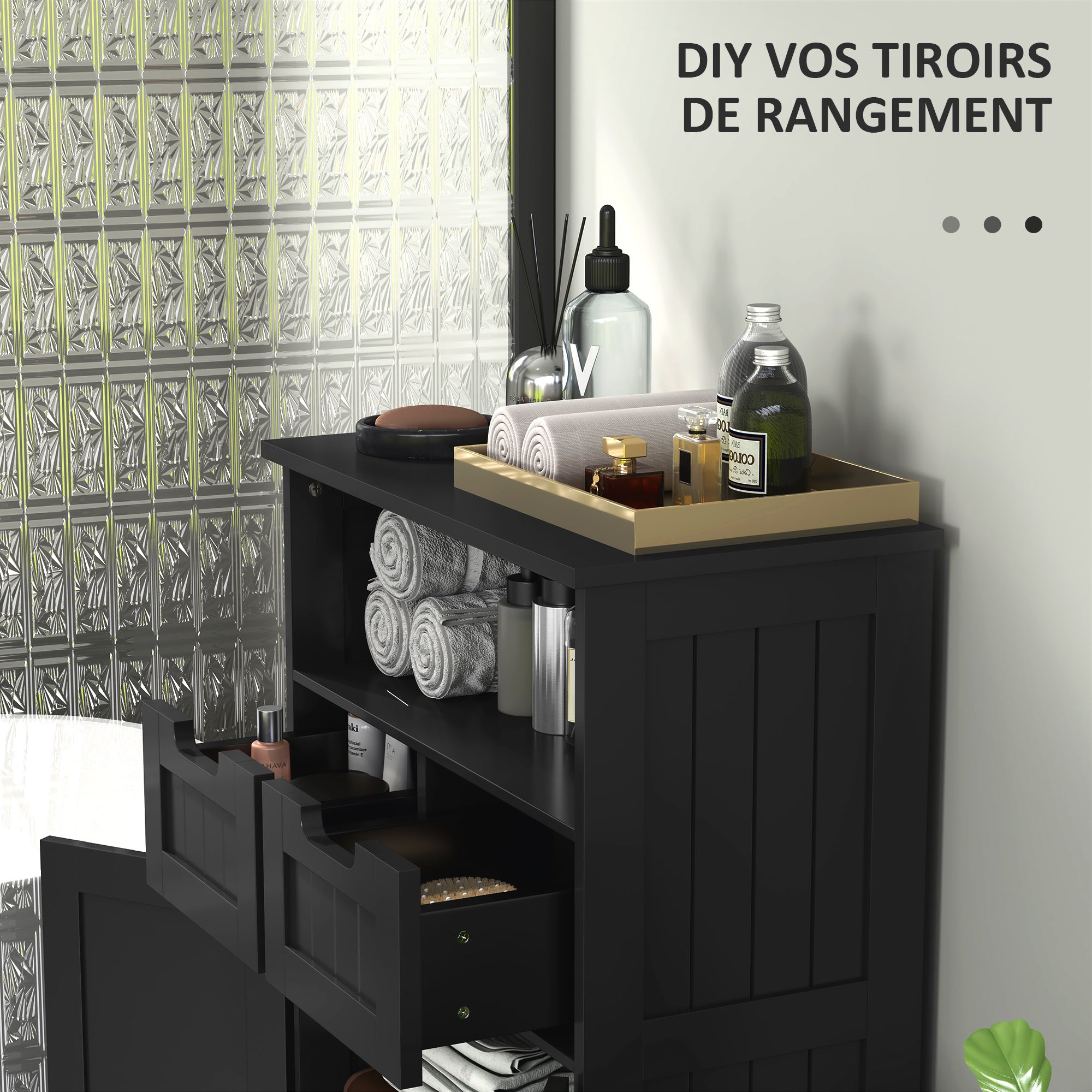 Bathroom Cabinet, Storage Cabinet with 2 Drawers, Niche, Wardrobe with Door, Adjustable Shelf, Bathroom Cabinet, Kitchen, Living Room, 60 x 30 x 109 cm, Black