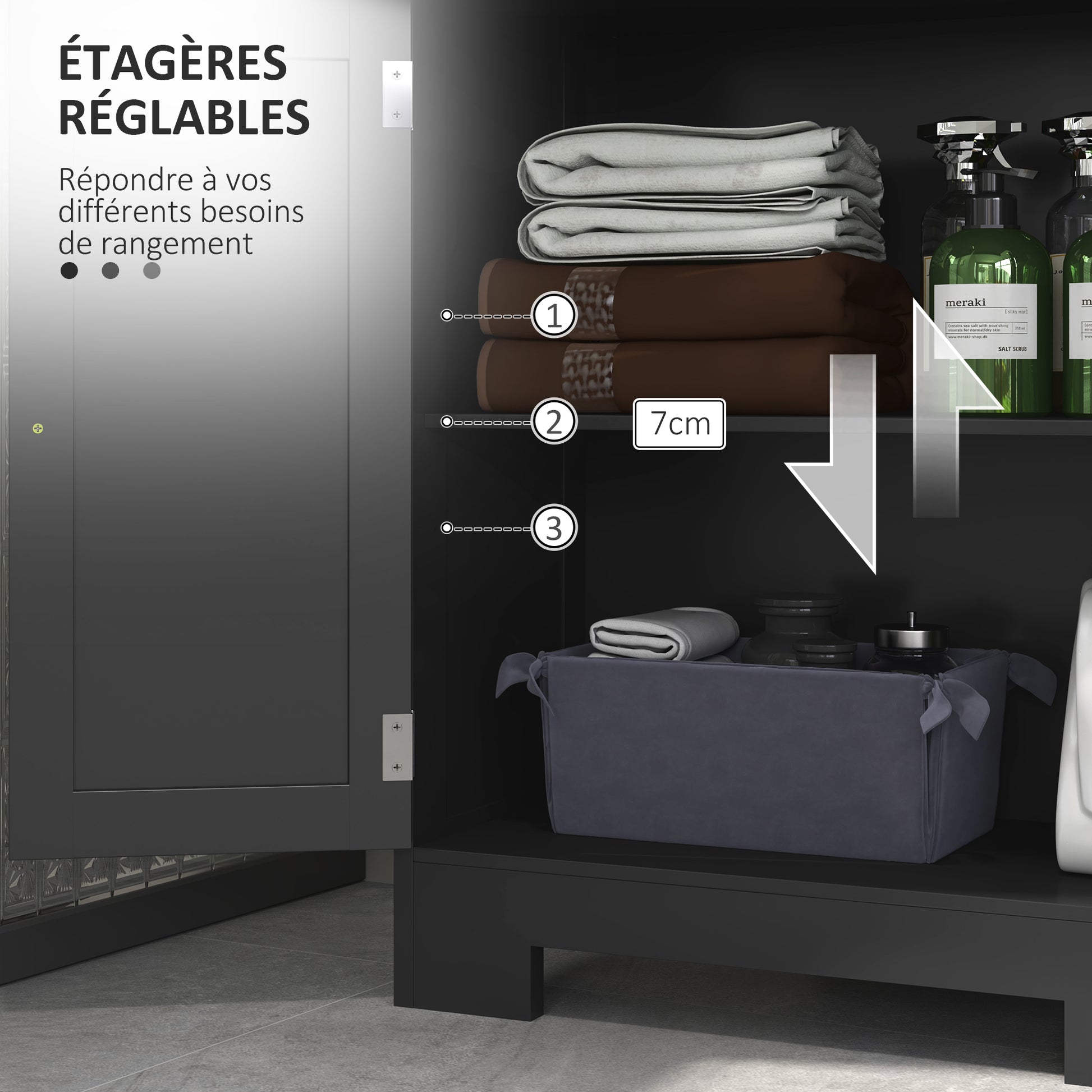 Bathroom Cabinet, Storage Cabinet with 2 Drawers, Niche, Wardrobe with Door, Adjustable Shelf, Bathroom Cabinet, Kitchen, Living Room, 60 x 30 x 109 cm, Black