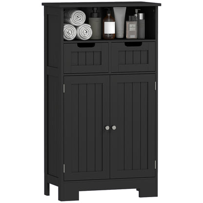 Bathroom Cabinet, Storage Cabinet with 2 Drawers, Niche, Wardrobe with Door, Adjustable Shelf, Bathroom Cabinet, Kitchen, Living Room, 60 x 30 x 109 cm, Black