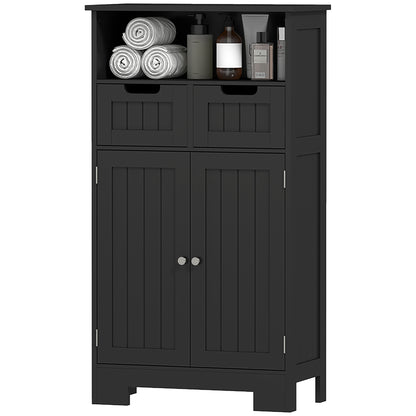 Bathroom Cabinet, Storage Cabinet with 2 Drawers, Niche, Wardrobe with Door, Adjustable Shelf, Bathroom Cabinet, Kitchen, Living Room, 60 x 30 x 109 cm, Black