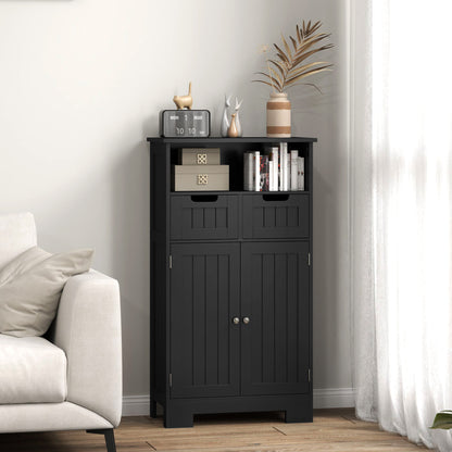 Bathroom Cabinet, Storage Cabinet with 2 Drawers, Niche, Wardrobe with Door, Adjustable Shelf, Bathroom Cabinet, Kitchen, Living Room, 60 x 30 x 109 cm, Black