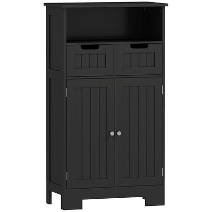 Bathroom Cabinet, Storage Cabinet with 2 Drawers, Niche, Wardrobe with Door, Adjustable Shelf, Bathroom Cabinet, Kitchen, Living Room, 60 x 30 x 109 cm, Black