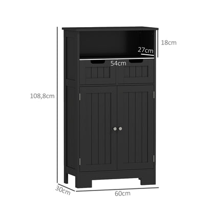 Bathroom Cabinet, Storage Cabinet with 2 Drawers, Niche, Wardrobe with Door, Adjustable Shelf, Bathroom Cabinet, Kitchen, Living Room, 60 x 30 x 109 cm, Black