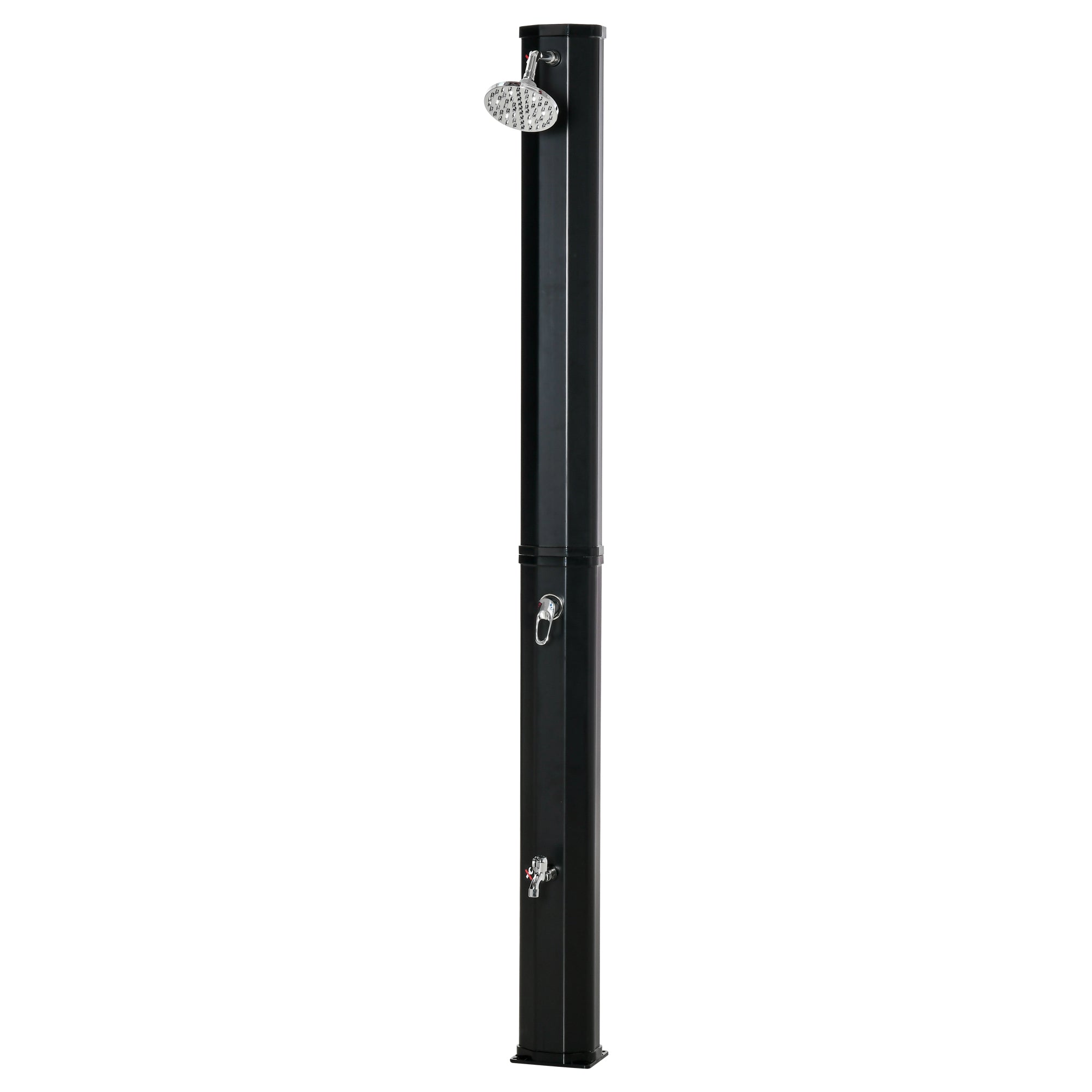 35L Outdoor Solar Shower Garden Beach Pool Solar Shower with Shower Head and Thermometer Integrated Cold and Hot Water up to 55°C PVC ABS dim. 17.5L x 14.5W x 216H cm black