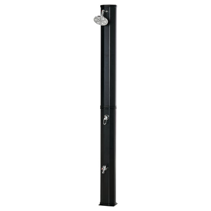 35L Outdoor Solar Shower Garden Beach Pool Solar Shower with Shower Head and Thermometer Integrated Cold and Hot Water up to 55°C PVC ABS dim. 17.5L x 14.5W x 216H cm black