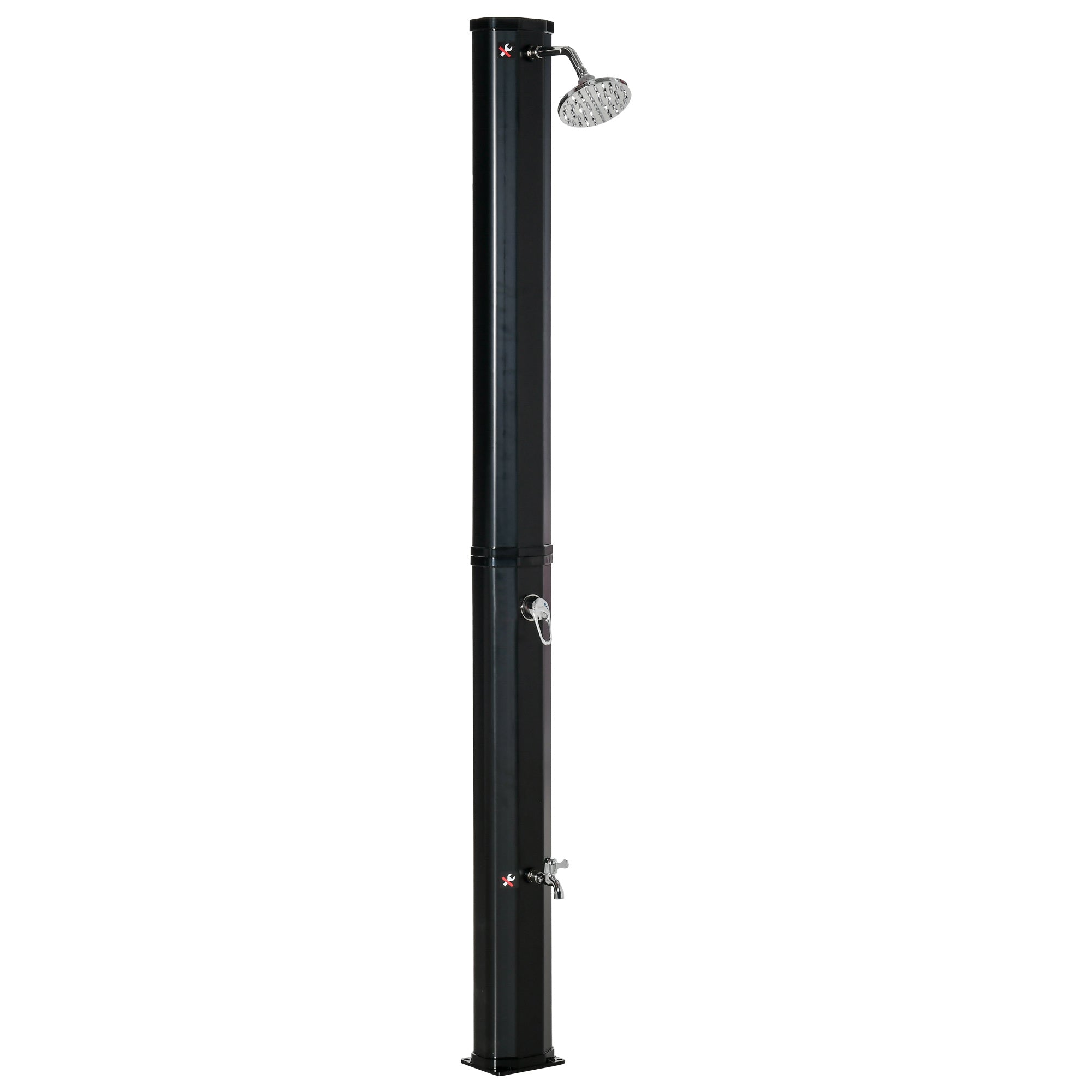 35L Outdoor Solar Shower Garden Beach Pool Solar Shower with Shower Head and Thermometer Integrated Cold and Hot Water up to 55°C PVC ABS dim. 17.5L x 14.5W x 216H cm black
