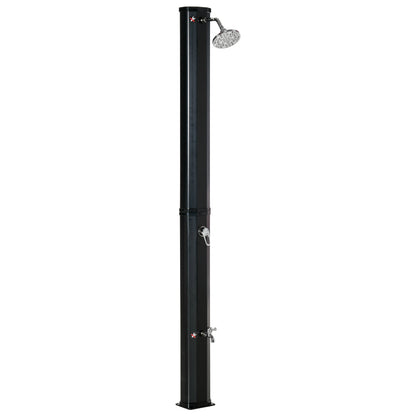 35L Outdoor Solar Shower Garden Beach Pool Solar Shower with Shower Head and Thermometer Integrated Cold and Hot Water up to 55°C PVC ABS dim. 17.5L x 14.5W x 216H cm black
