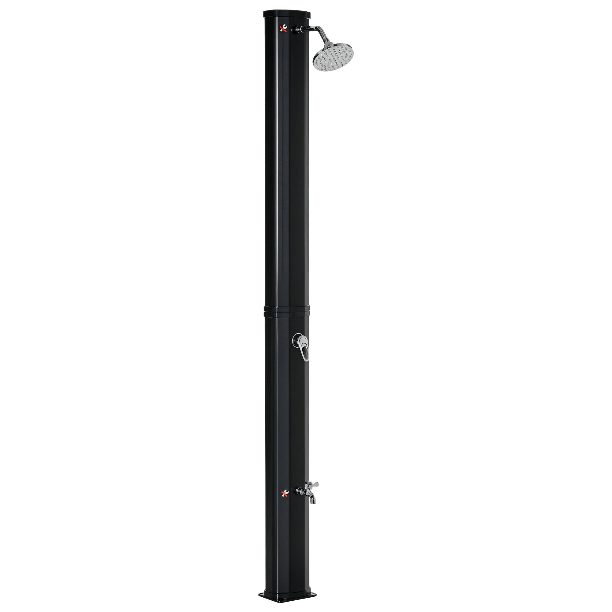 35L Outdoor Solar Shower Garden Beach Pool Solar Shower with Shower Head and Thermometer Integrated Cold and Hot Water up to 55°C PVC ABS dim. 17.5L x 14.5W x 216H cm black