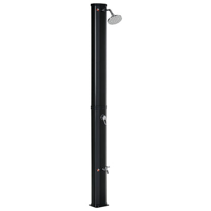 35L Outdoor Solar Shower Garden Beach Pool Solar Shower with Shower Head and Thermometer Integrated Cold and Hot Water up to 55°C PVC ABS dim. 17.5L x 14.5W x 216H cm black