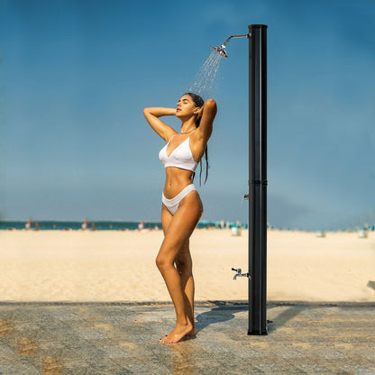 35L Outdoor Solar Shower Garden Beach Pool Solar Shower with Shower Head and Thermometer Integrated Cold and Hot Water up to 55°C PVC ABS dim. 17.5L x 14.5W x 216H cm black