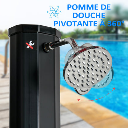 35L Outdoor Solar Shower Garden Beach Pool Solar Shower with Shower Head and Thermometer Integrated Cold and Hot Water up to 55°C PVC ABS dim. 17.5L x 14.5W x 216H cm black