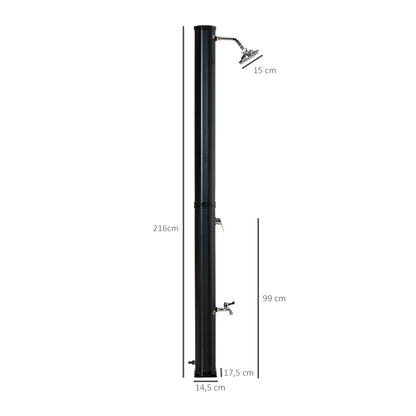 35L Outdoor Solar Shower Garden Beach Pool Solar Shower with Shower Head and Thermometer Integrated Cold and Hot Water up to 55°C PVC ABS dim. 17.5L x 14.5W x 216H cm black