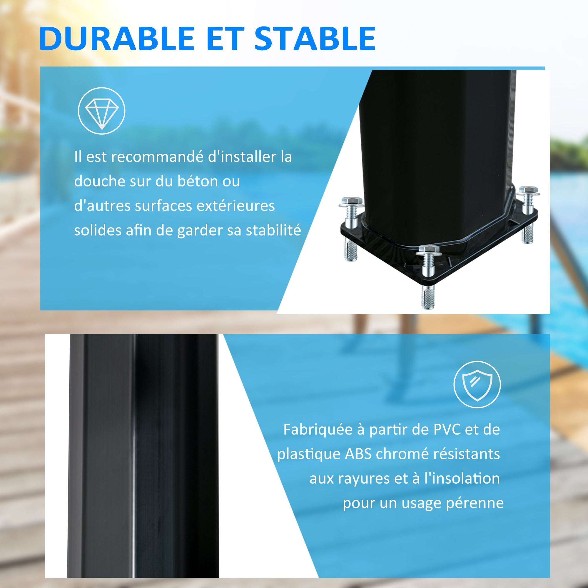35L Outdoor Solar Shower Garden Beach Pool Solar Shower with Shower Head and Thermometer Integrated Cold and Hot Water up to 55°C PVC ABS dim. 17.5L x 14.5W x 216H cm black