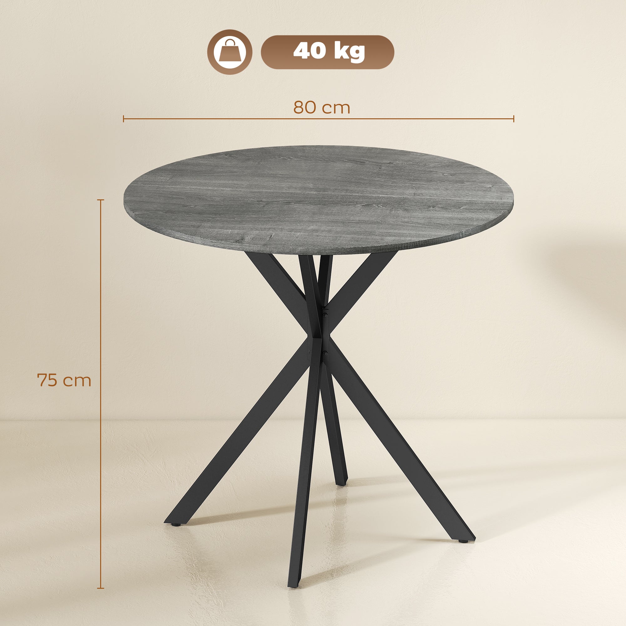 Round Dining Table, 31.5 in Diameter, Industrial-Style Steel X-Legs, Kitchen/Dining/Home Office, Gray