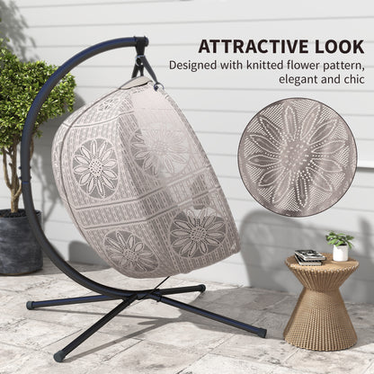 Hanging Chair with Stand, Egg-shaped Hanging Swing with Removable Washable Cushion, Hammock for 2 Persons, Swing Chair Indoor Outdoor, Sand+Black