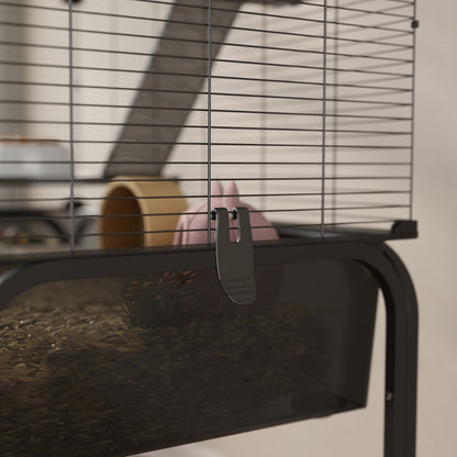 4-Level Cage for Small Animals with Wheels Cage for Rodents with Deep Tray Ramps Platforms Feeder and Drinker Enclosure for Chinchillas Ferrets Hamster 73x47x123 cm Black