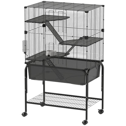 4-Level Cage for Small Animals with Wheels Cage for Rodents with Deep Tray Ramps Platforms Feeder and Drinker Enclosure for Chinchillas Ferrets Hamster 73x47x123 cm Black