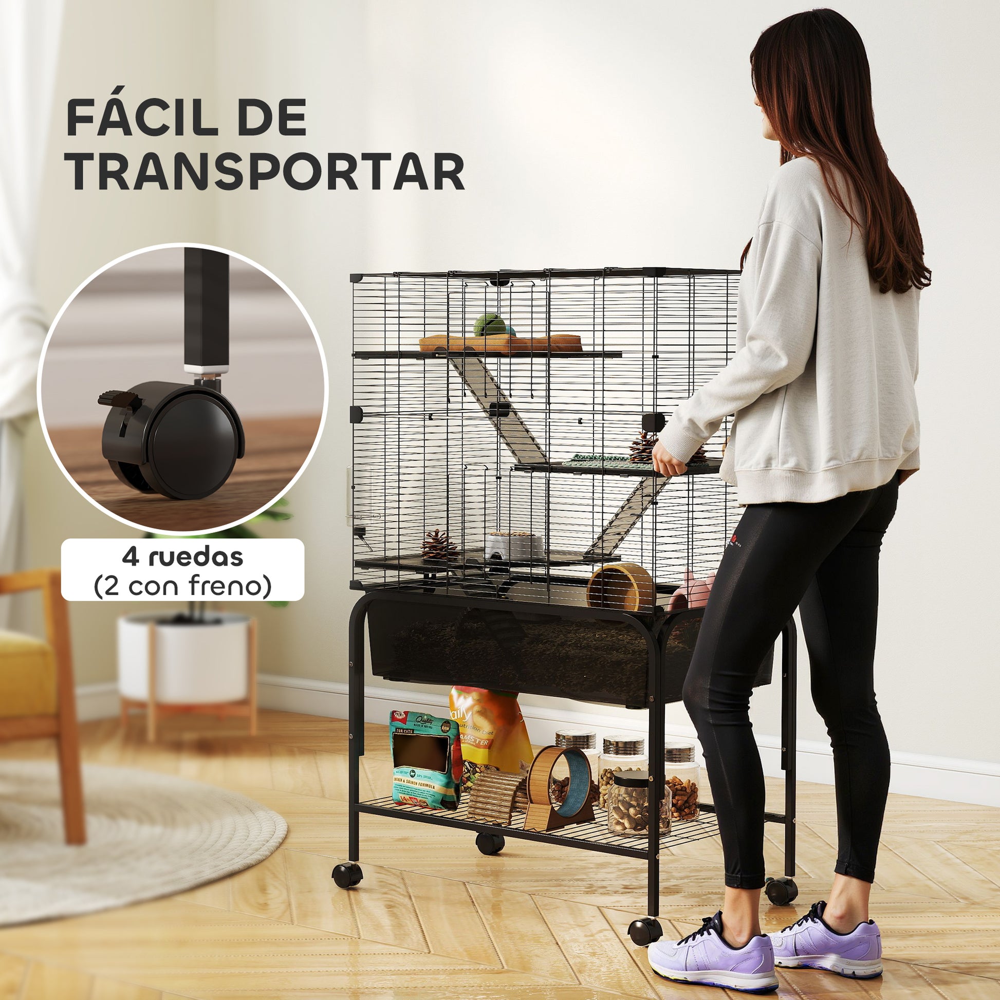 4-Level Cage for Small Animals with Wheels Cage for Rodents with Deep Tray Ramps Platforms Feeder and Drinker Enclosure for Chinchillas Ferrets Hamster 73x47x123 cm Black