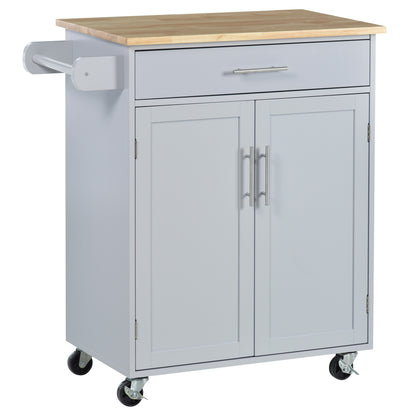 Kitchen Trolley Cart with Drawer Cupboard Towel Holder - 83cm L x 45cm W x 91.5cm H Gray