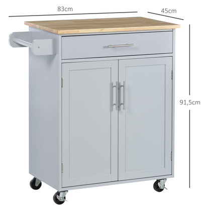 Kitchen Trolley Cart with Drawer Cupboard Towel Holder - 83cm L x 45cm W x 91.5cm H Gray