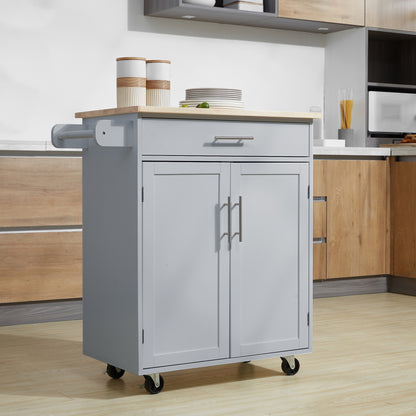Kitchen Trolley Cart with Drawer Cupboard Towel Holder - 83cm L x 45cm W x 91.5cm H Gray