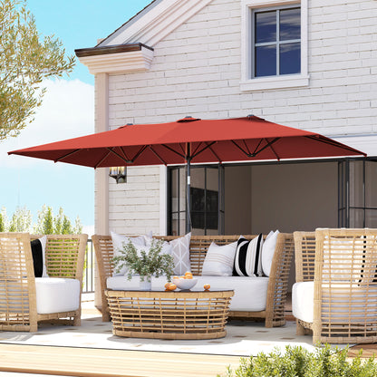 Double Rectangular Patio Umbrella, 5' x 9.7' (59" x 116"), Adjustable Height & Tilt, Wine Red