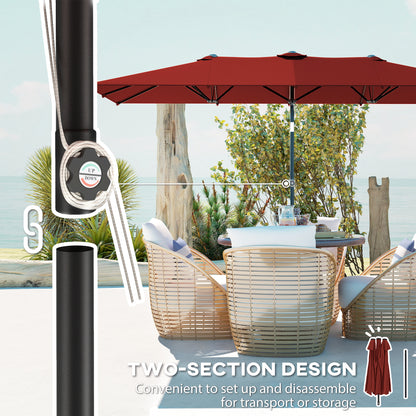 Double Rectangular Patio Umbrella, 5' x 9.7' (59" x 116"), Adjustable Height & Tilt, Wine Red