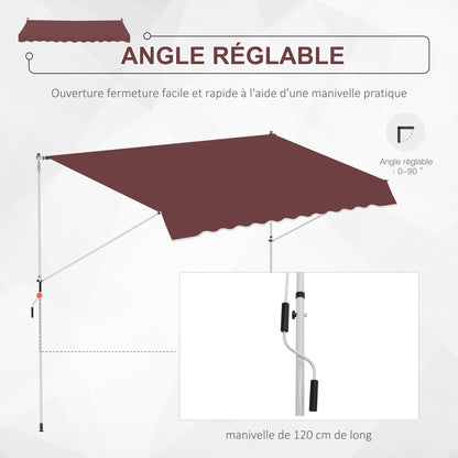 Manual Retractable Awning 3L x 1.5W m Telescopic Awning without Drilling Adjustable Inclination and Height Quick Installation Metal Aluminium Polyester Anti-UV Bordeaux