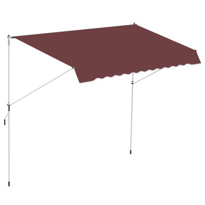 Manual Retractable Awning 3L x 1.5W m Telescopic Awning without Drilling Adjustable Inclination and Height Quick Installation Metal Aluminium Polyester Anti-UV Bordeaux