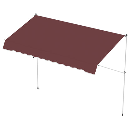 Manual Retractable Awning 3L x 1.5W m Telescopic Awning without Drilling Adjustable Inclination and Height Quick Installation Metal Aluminium Polyester Anti-UV Bordeaux