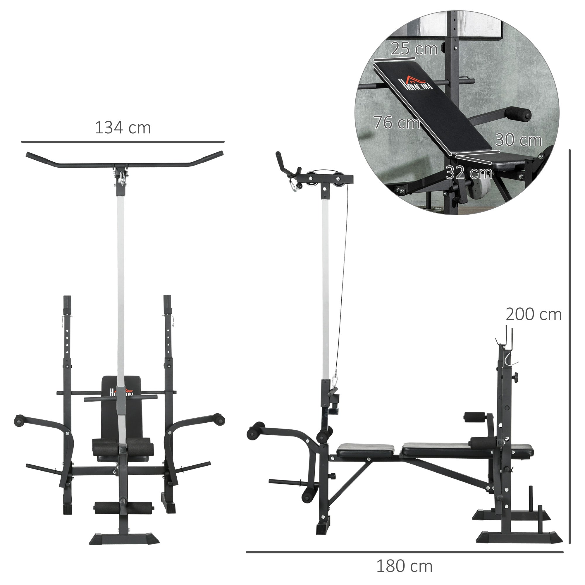 Multifunctional Weight Bench Adjustable in 6 Positions for Full Body Workout at Home Gym Load 150 kg 180x134x200 cm Silver and Black
