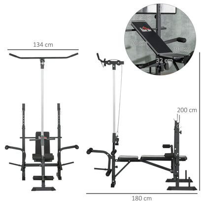 Multifunctional Weight Bench Adjustable in 6 Positions for Full Body Workout at Home Gym Load 150 kg 180x134x200 cm Silver and Black