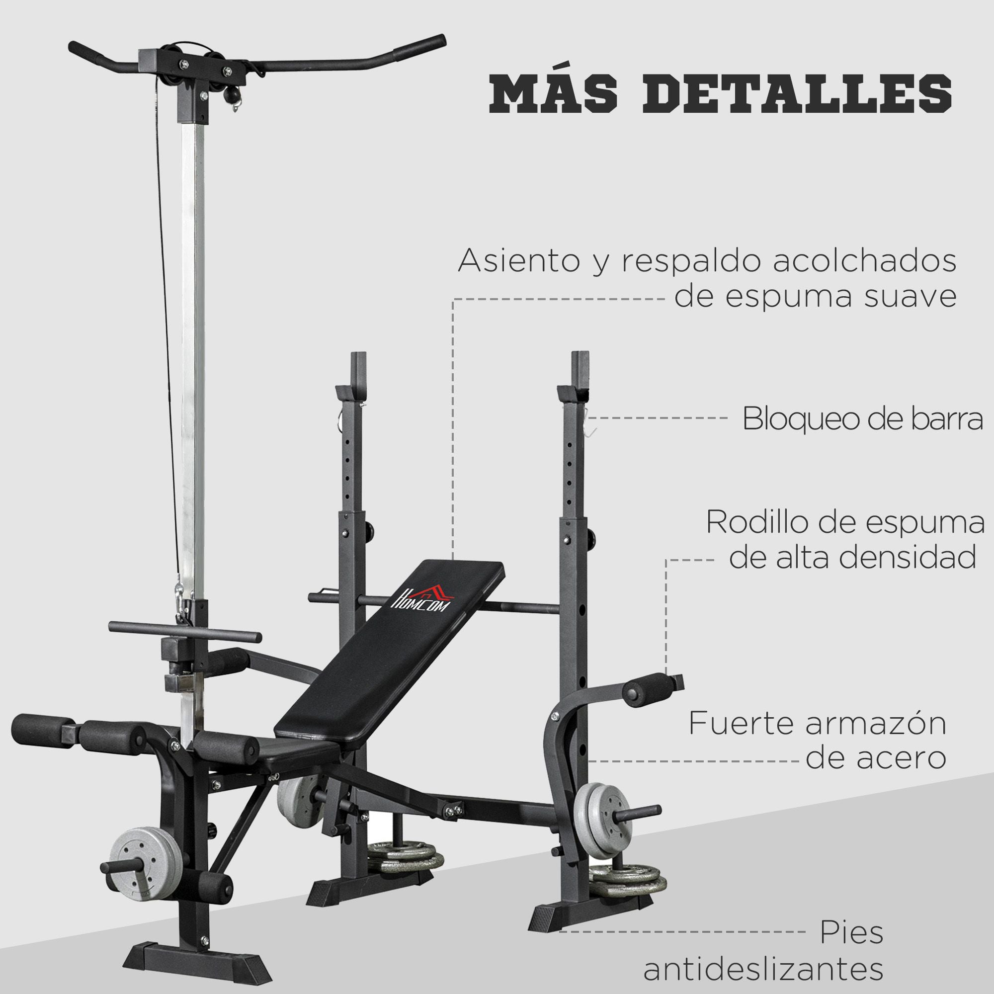 Multifunctional Weight Bench Adjustable in 6 Positions for Full Body Workout at Home Gym Load 150 kg 180x134x200 cm Silver and Black