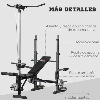 Multifunctional Weight Bench Adjustable in 6 Positions for Full Body Workout at Home Gym Load 150 kg 180x134x200 cm Silver and Black