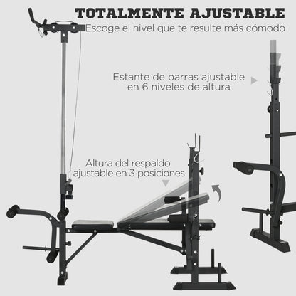 Multifunctional Weight Bench Adjustable in 6 Positions for Full Body Workout at Home Gym Load 150 kg 180x134x200 cm Silver and Black
