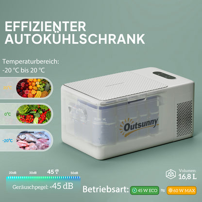 16.8 Liter Compressor Electric Cooler Mini Fridge up to -20℃ Cooler with LED ECO Mode Connection Cooling Function Quiet Freezer Box Thermobox 12/230 Volts for Car, Truck, Boat Travel Cream White