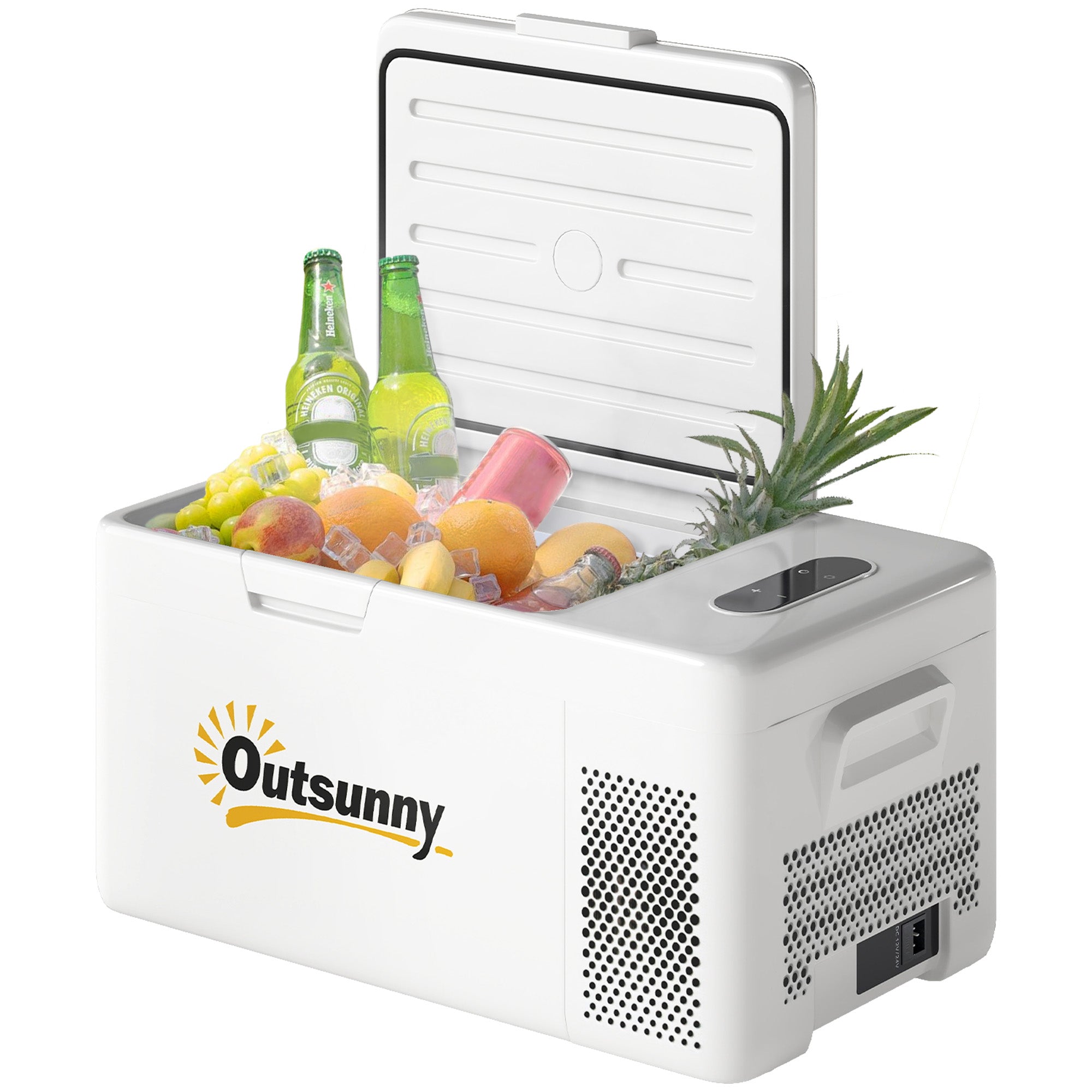 16.8 Liter Compressor Electric Cooler Mini Fridge up to -20℃ Cooler with LED ECO Mode Connection Cooling Function Quiet Freezer Box Thermobox 12/230 Volts for Car, Truck, Boat Travel Cream White