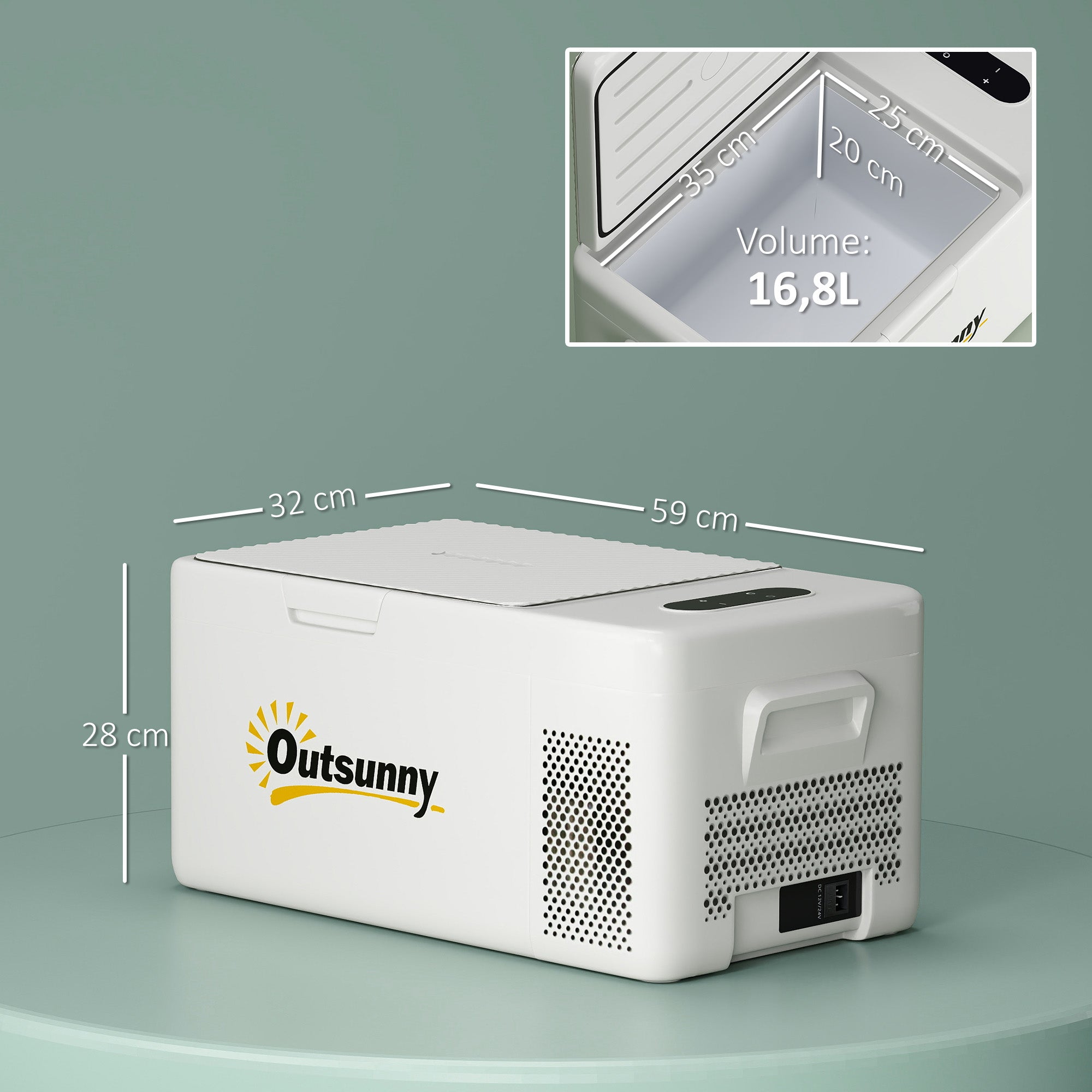 16.8 Liter Compressor Electric Cooler Mini Fridge up to -20℃ Cooler with LED ECO Mode Connection Cooling Function Quiet Freezer Box Thermobox 12/230 Volts for Car, Truck, Boat Travel Cream White