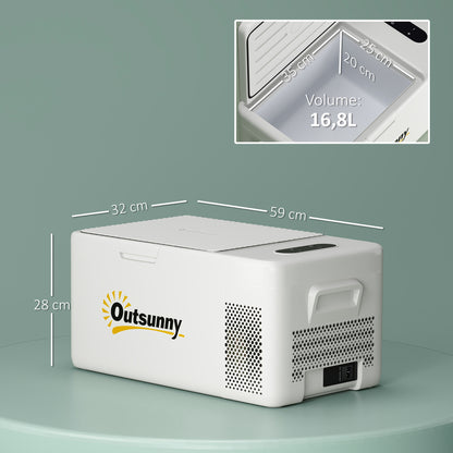 16.8 Liter Compressor Electric Cooler Mini Fridge up to -20℃ Cooler with LED ECO Mode Connection Cooling Function Quiet Freezer Box Thermobox 12/230 Volts for Car, Truck, Boat Travel Cream White