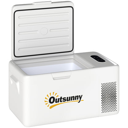 16.8 Liter Compressor Electric Cooler Mini Fridge up to -20℃ Cooler with LED ECO Mode Connection Cooling Function Quiet Freezer Box Thermobox 12/230 Volts for Car, Truck, Boat Travel Cream White
