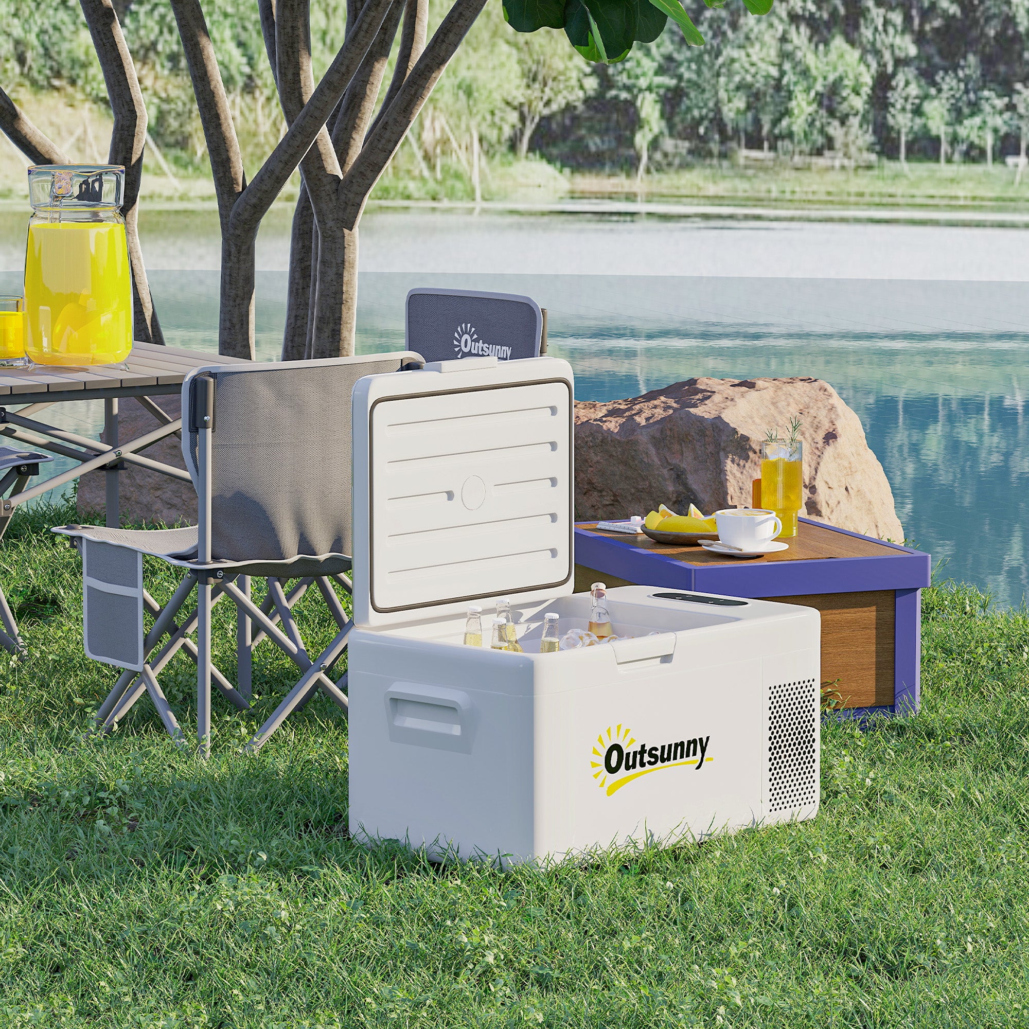 16.8 Liter Compressor Electric Cooler Mini Fridge up to -20℃ Cooler with LED ECO Mode Connection Cooling Function Quiet Freezer Box Thermobox 12/230 Volts for Car, Truck, Boat Travel Cream White