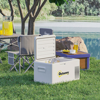 16.8 Liter Compressor Electric Cooler Mini Fridge up to -20℃ Cooler with LED ECO Mode Connection Cooling Function Quiet Freezer Box Thermobox 12/230 Volts for Car, Truck, Boat Travel Cream White