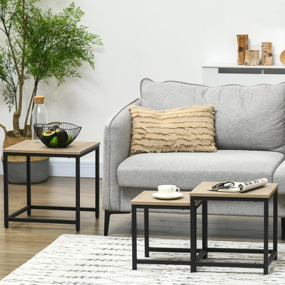 Coffee Table 3-Piece Set Side Table, Nesting Table with Steel Frame, Industrial Design End Table, Coffee Table, Living Room Table with Wood Grain Look, Natural