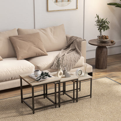 Coffee Table 3-Piece Set Side Table, Nesting Table with Steel Frame, Industrial Design End Table, Coffee Table, Living Room Table with Wood Grain Look, Natural